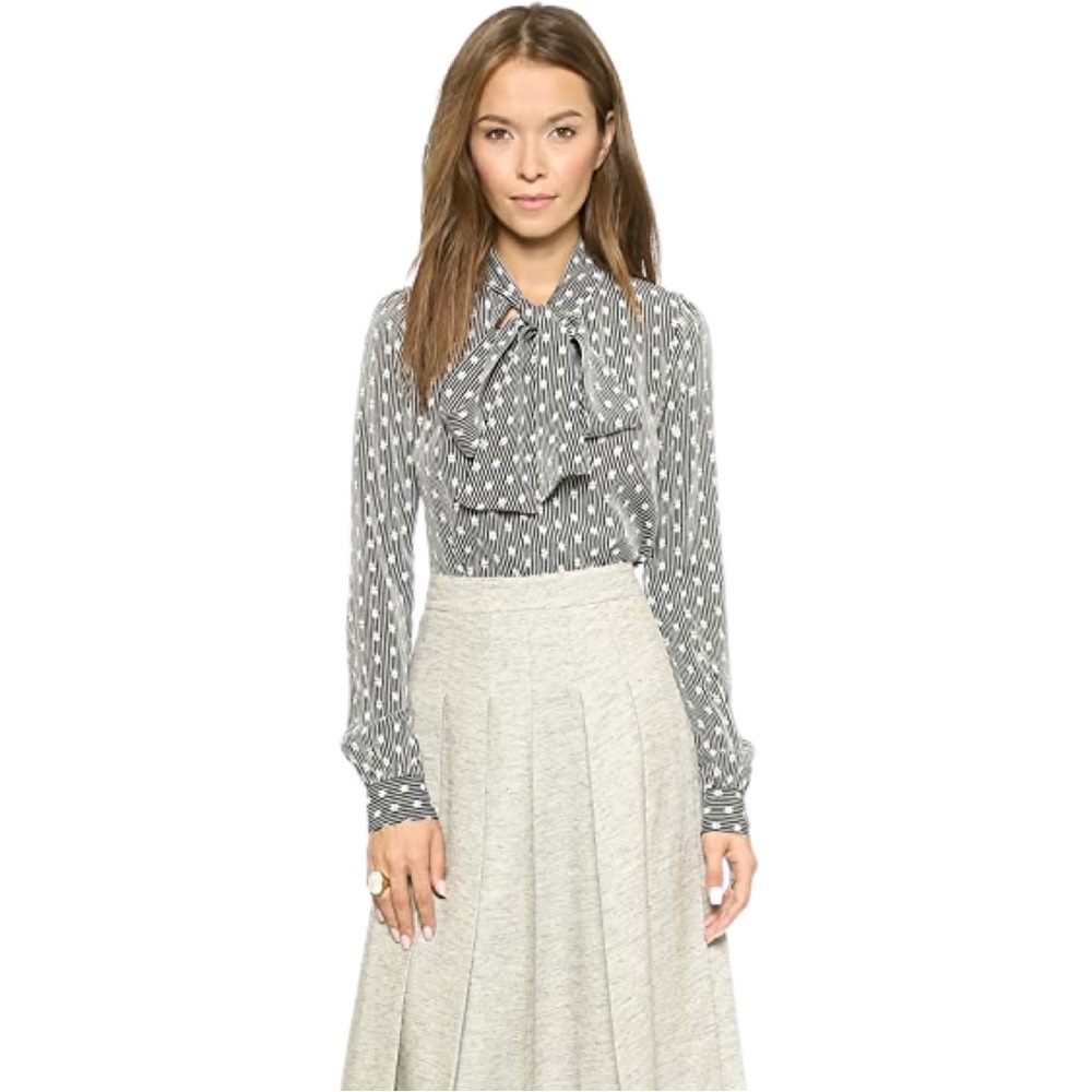 Flynn Skye Grey White Printed Christy Tie Neck Long Sleeve Blouse 1